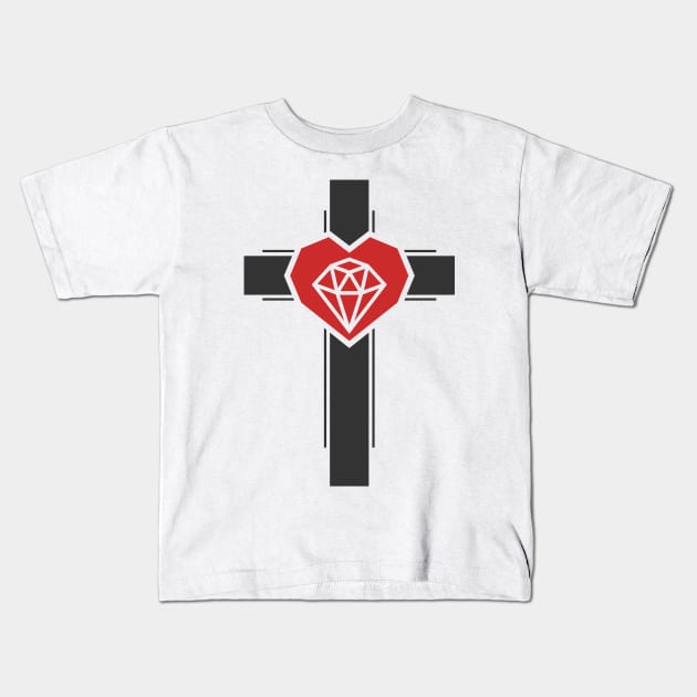 Diamonds inside the heart on the cross Kids T-Shirt by Reformer